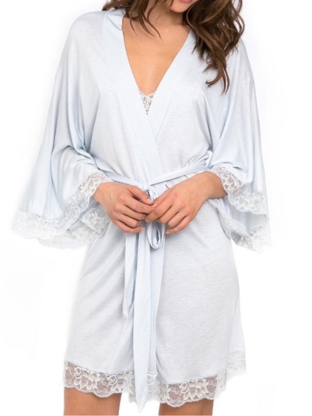 Eberjey Colette Robe Lace Trim Light Blue Small